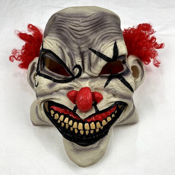 Adult Pullover Mask Scary Bozo It Clown Curly Red Hair Halloween Party - Picture 1 of 4